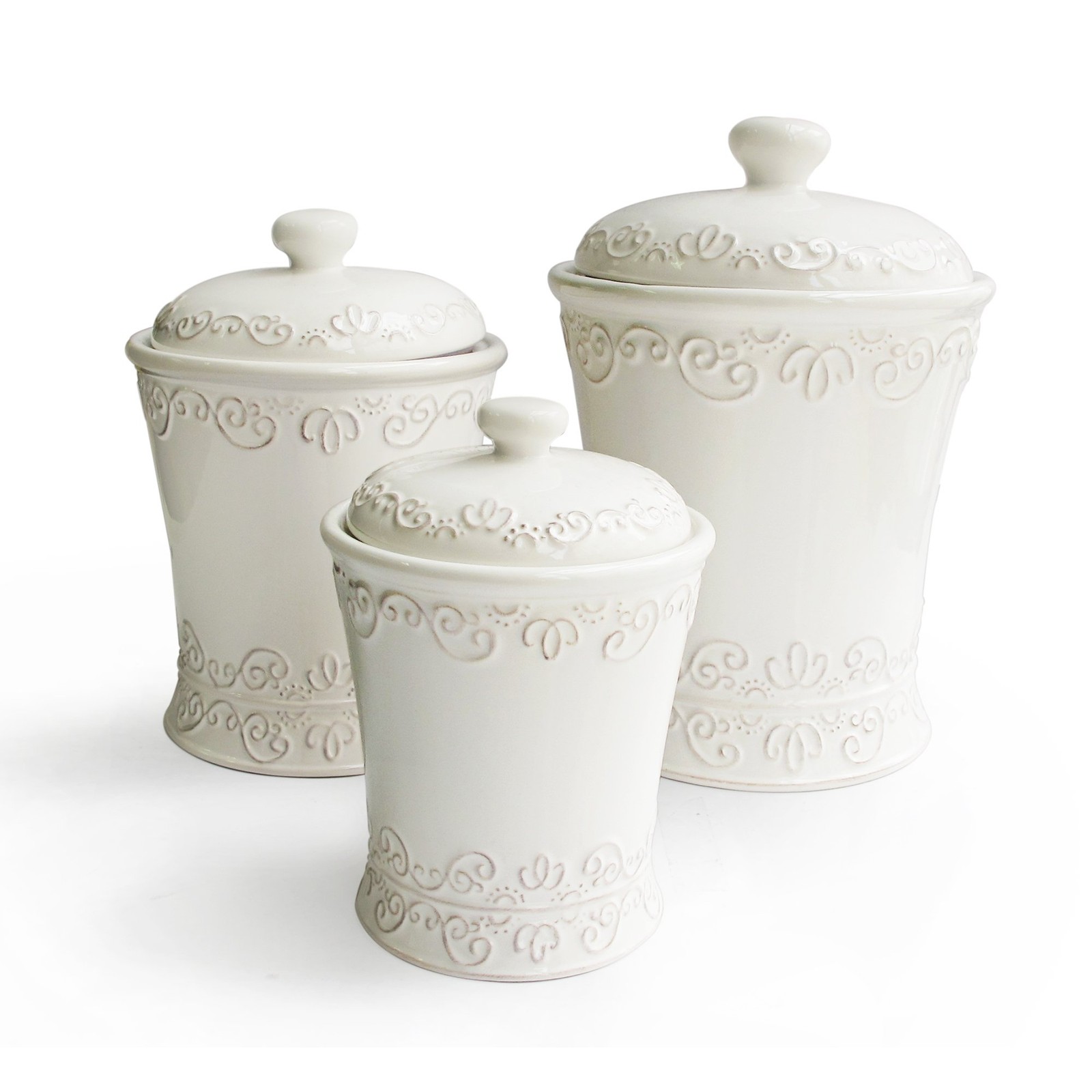 Lier Bianca Scroll Cookie Jar White Set Of 3