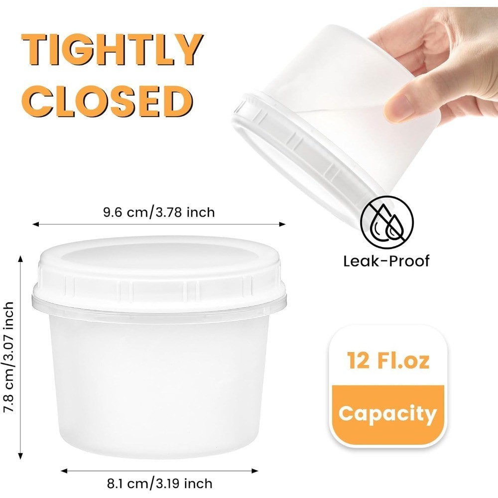 12 Oz Food Storage Containers with Screw Lids, 6-Pack Reusable Small Plastic