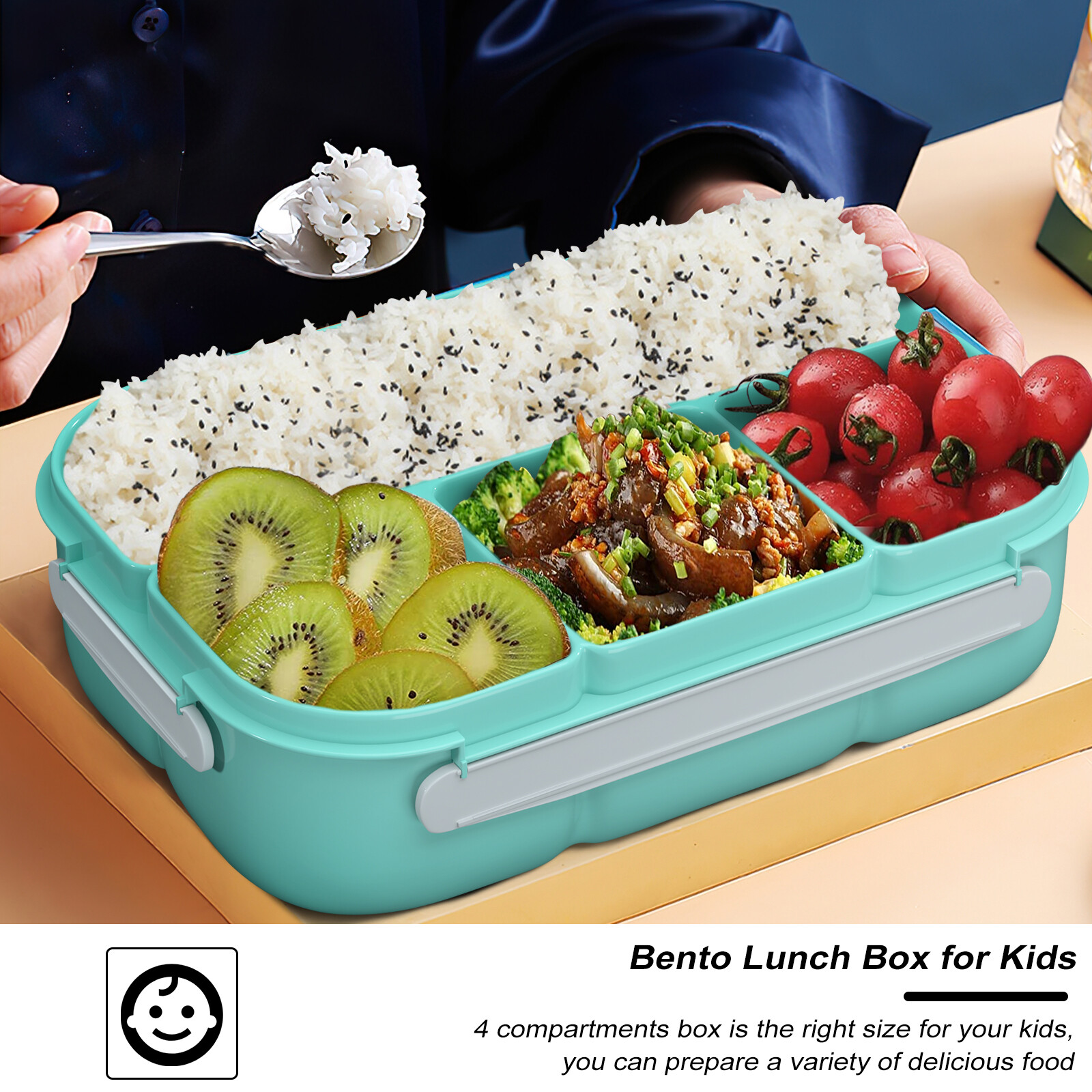 Bento Lunch Box for Toddler Kids 4 Compartment Bento Style Leakproof Lunch Boxes