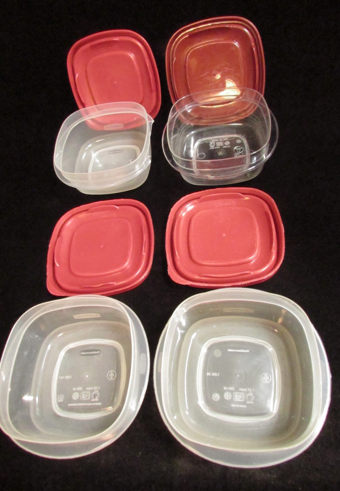 Lot Of 4 RUBBERMAID Easy Find 1.25 Cup CONTAINERS 7J56 7H74 with Red LIDS 7J58