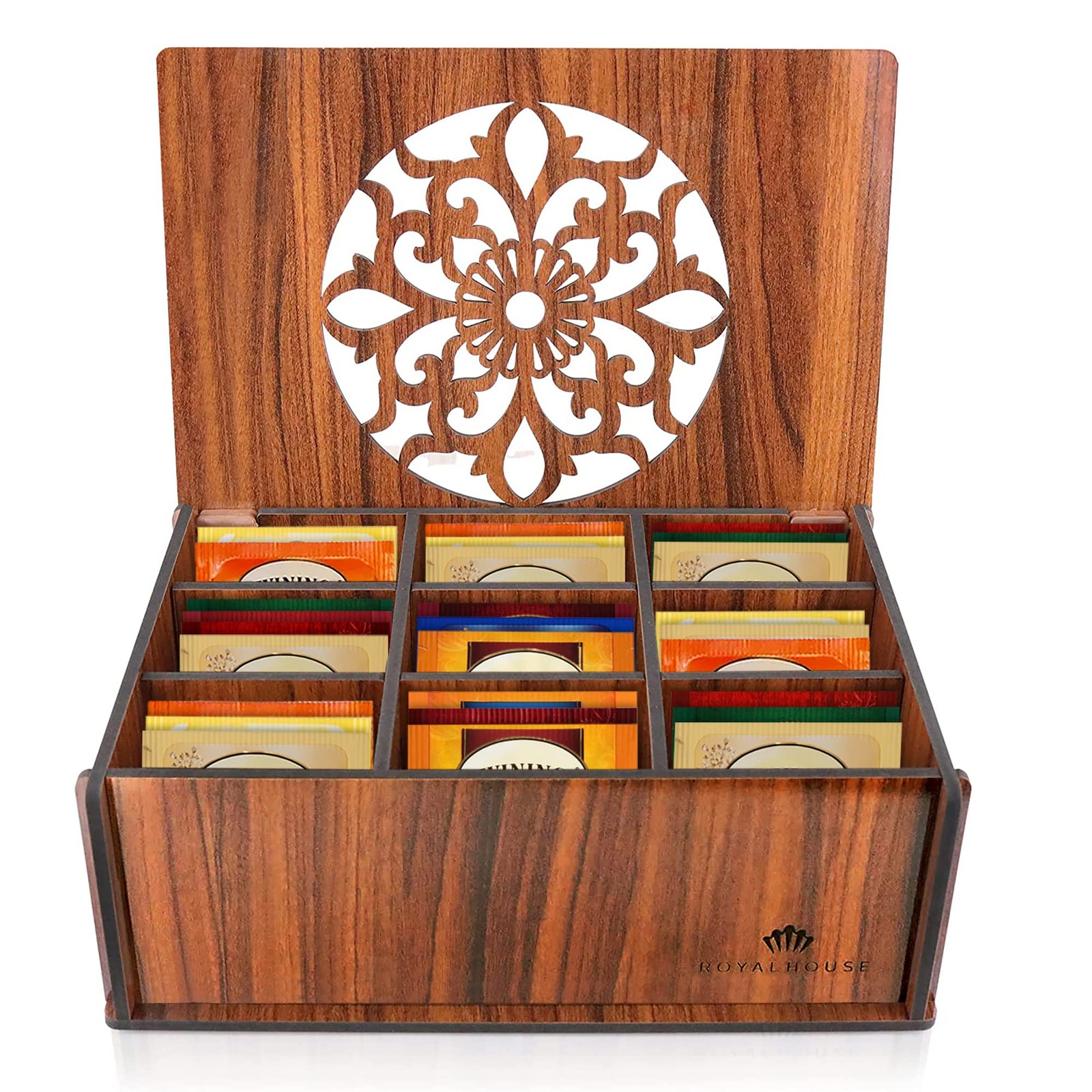RoyalHouse Premium Wood (Hard MDF) Tea 9.6 x 6.8 x 3.7 inches, Brown 2