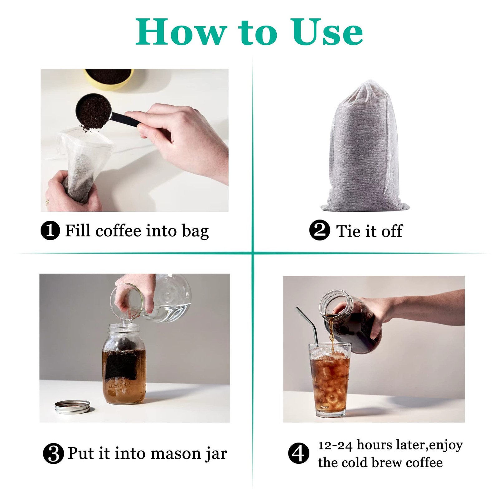 Yzurbu 200pcs 4”x6” Cold Brew Coffee Filter Bags, – 4”x6”, White