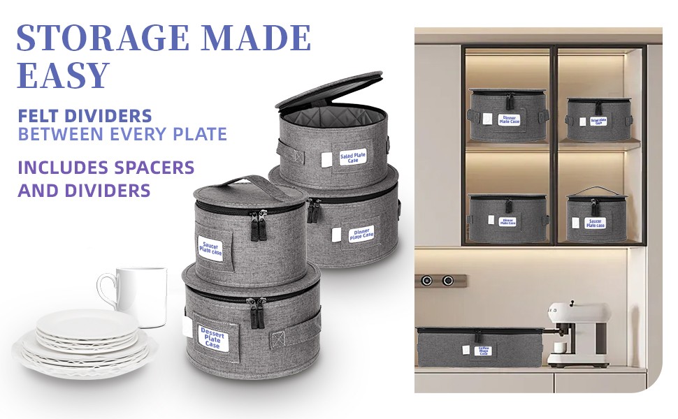 LUXULA China Storage Containers for 12 Place Setting with Two Plate Bags, 5 Pcs