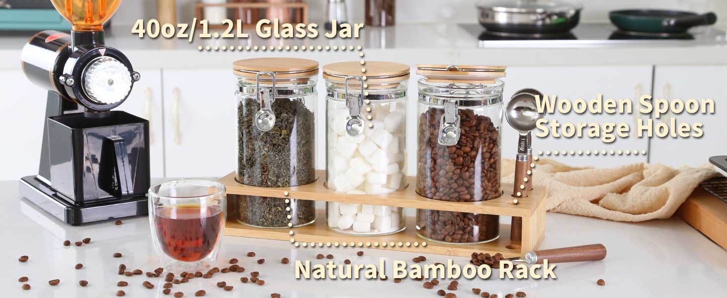 3-Pack Protein Powder Storage Containers with Bamboo Stand – 1200ml Large