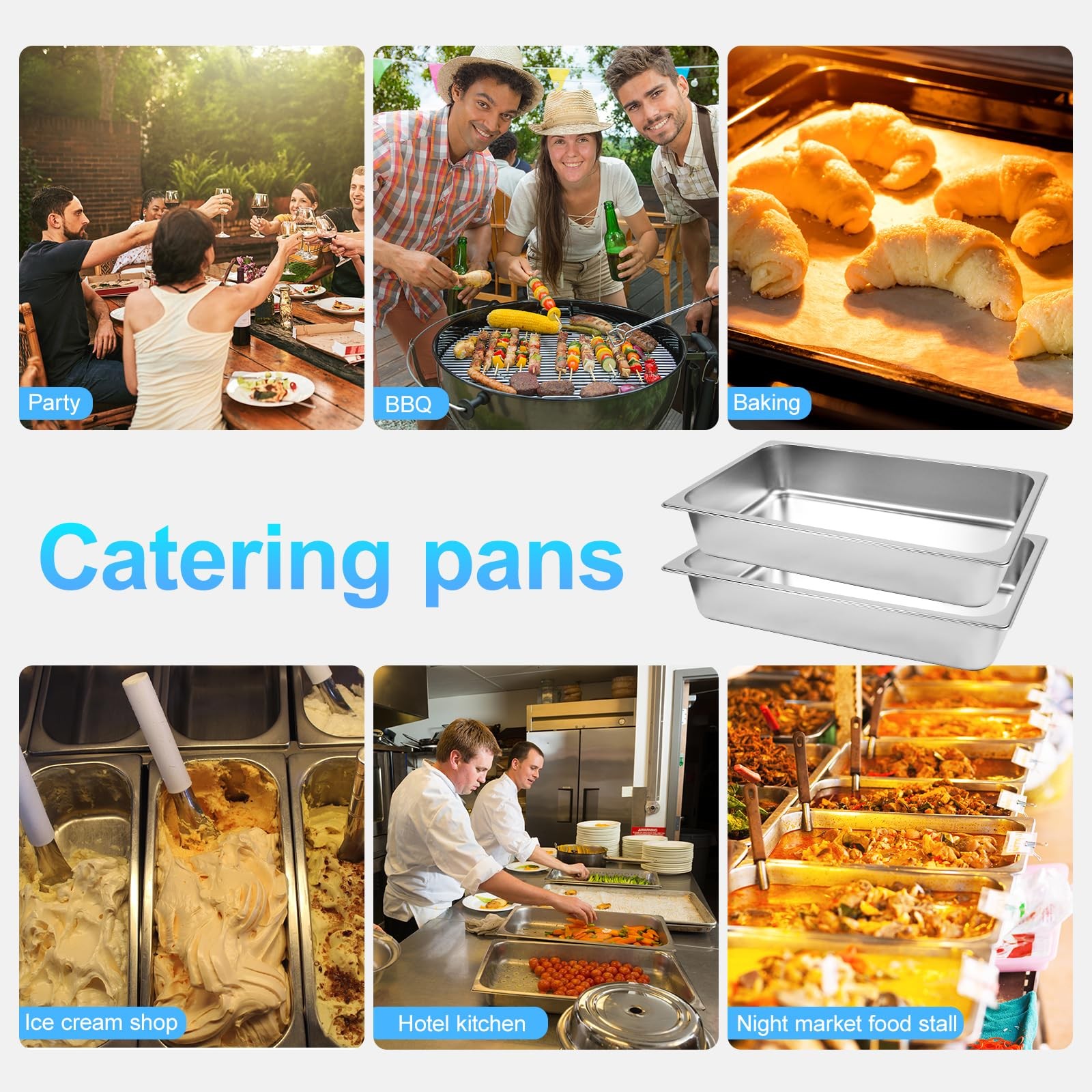 6 Pack Hotel Pans, 1/1 Size 4″ Deep Stainless Steel Trays for Food, 20.8″ L x…