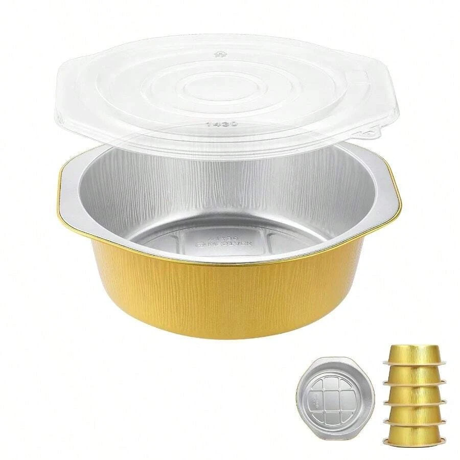 7.7″ Round Aluminum Foil Containers Lids 5 Pack Heavy Duty 48oz