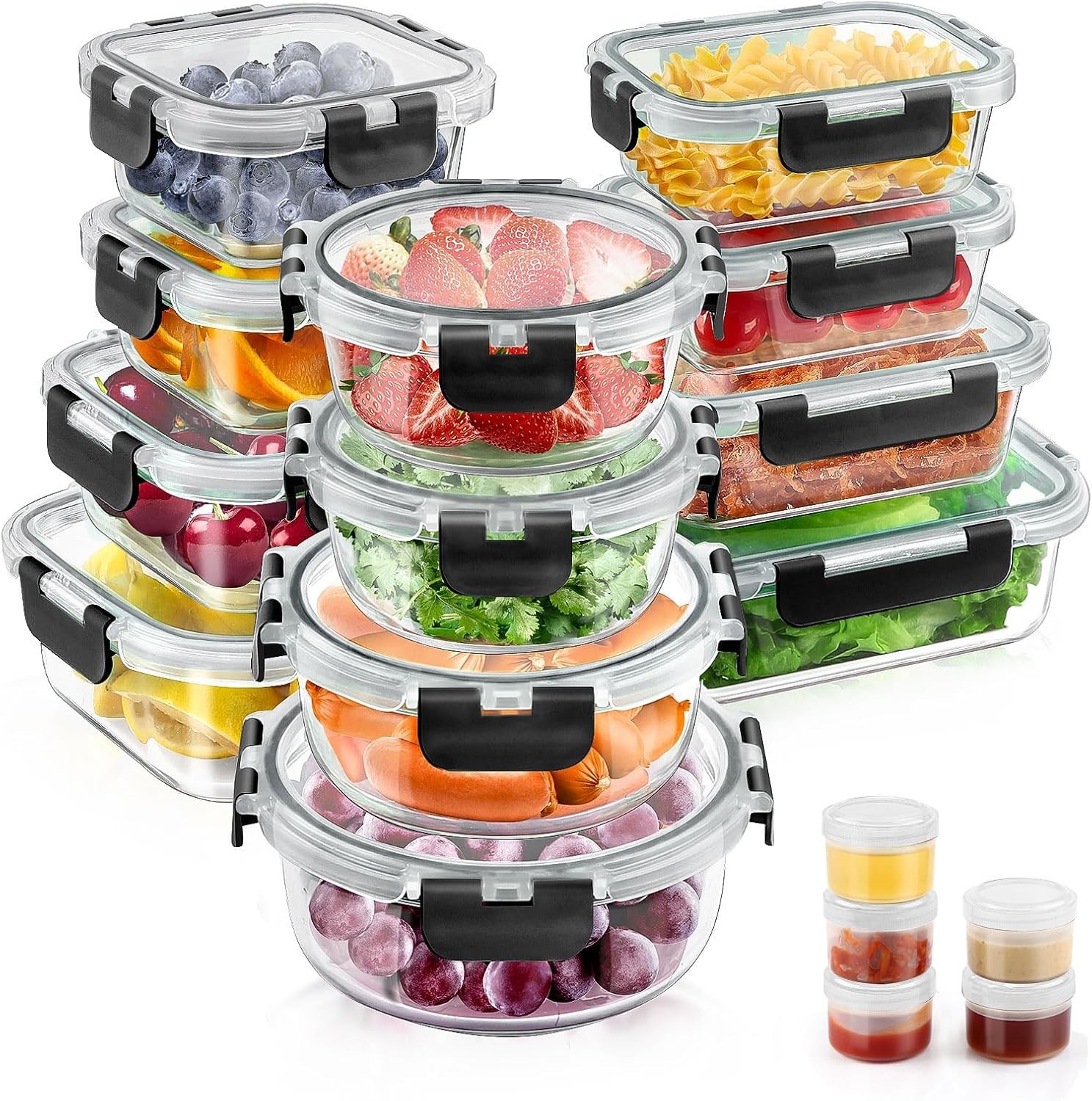 34pcs Glass Food Storage Containers W/ Lids Set Airtight Glass Prep Containers