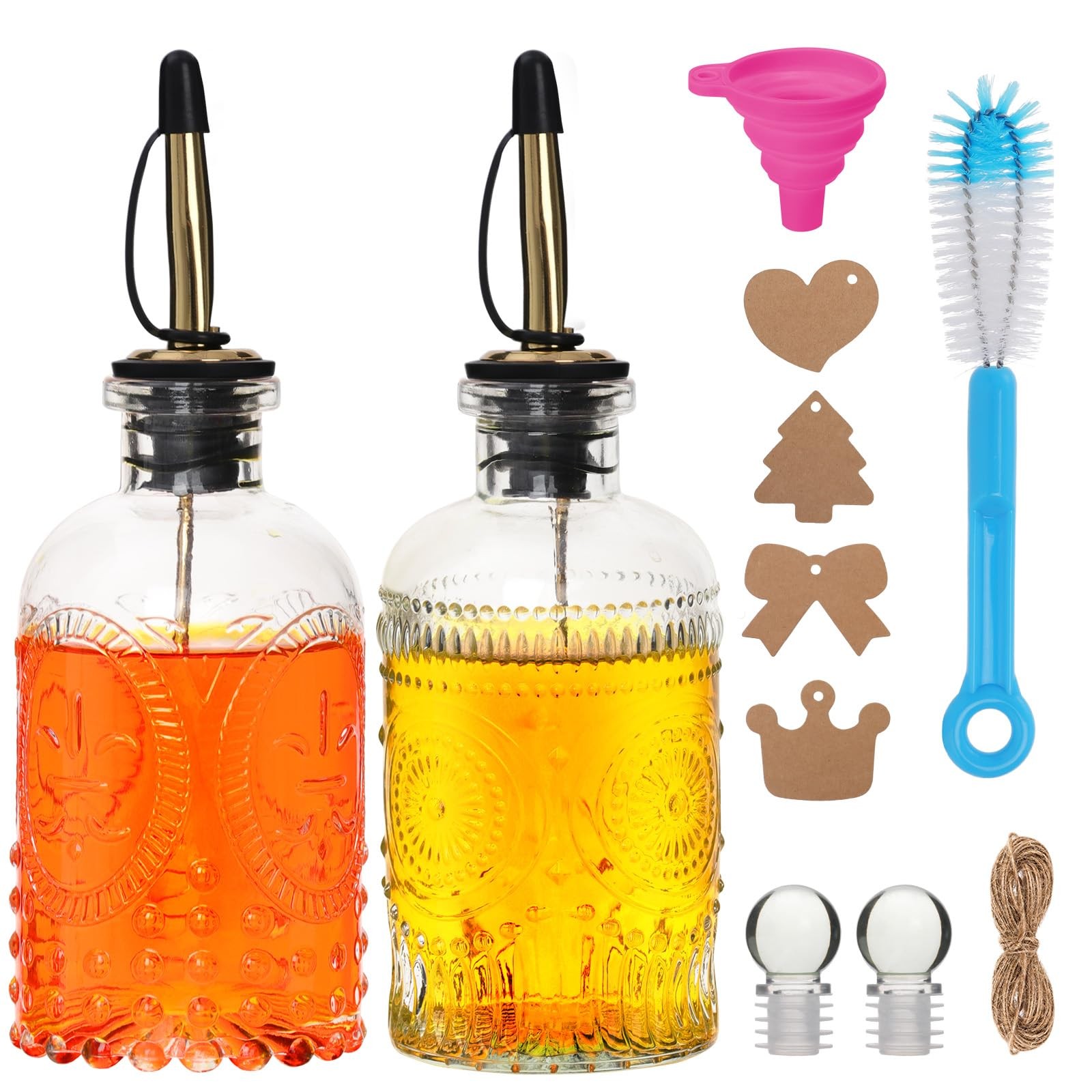 7oz Glass Coffee Syrup Dispenser, 2Pack Complete Set with Funnel, Brush, Stop…