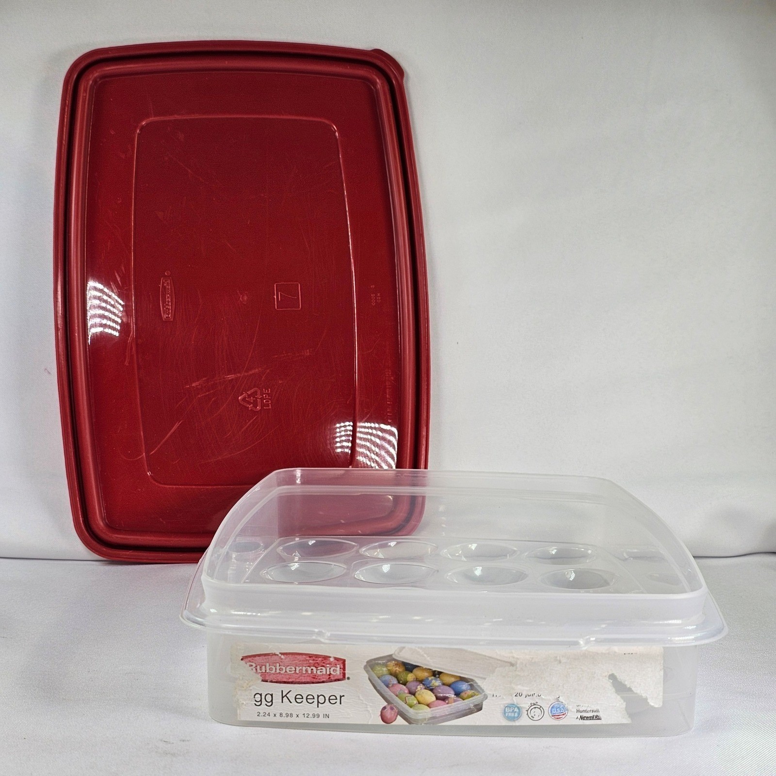 Vintage Rubbermaid Egg Keeper 20 Count Plastic Storage Container Red Lid 7 0005