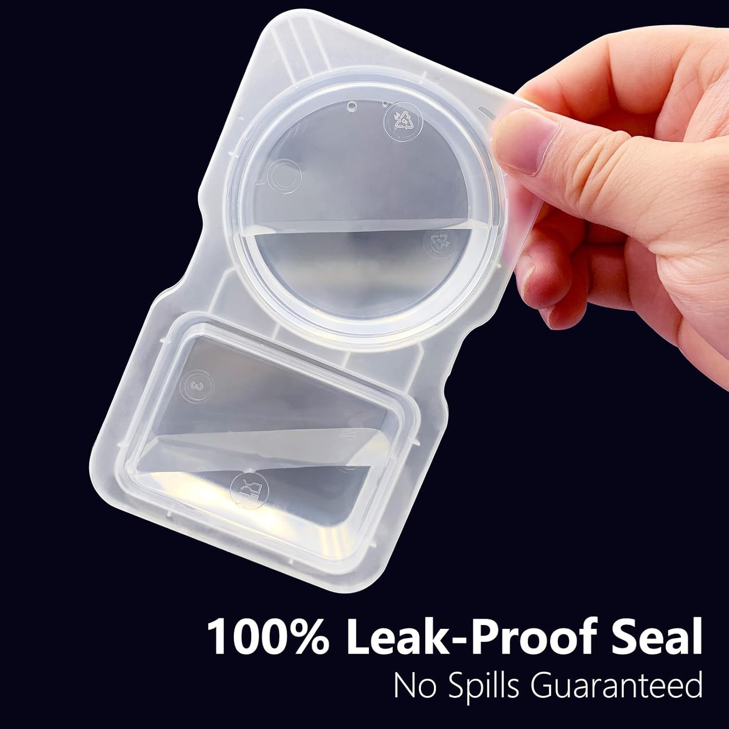 Double Compartment Condiment Containers with Lids 6 Pack 2 Section Dips Snack