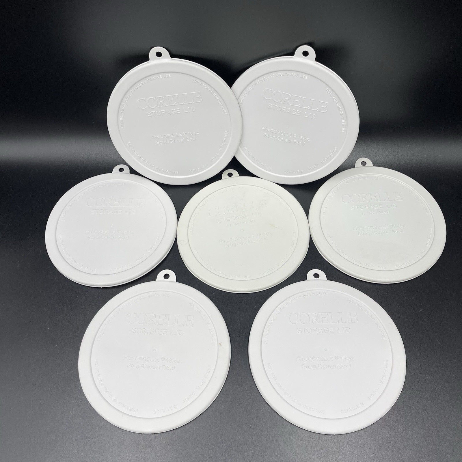 Corelle 418-PC Storage Lid White Plastic Fits 18 oz Soup Cereal Bowl Lot of 7