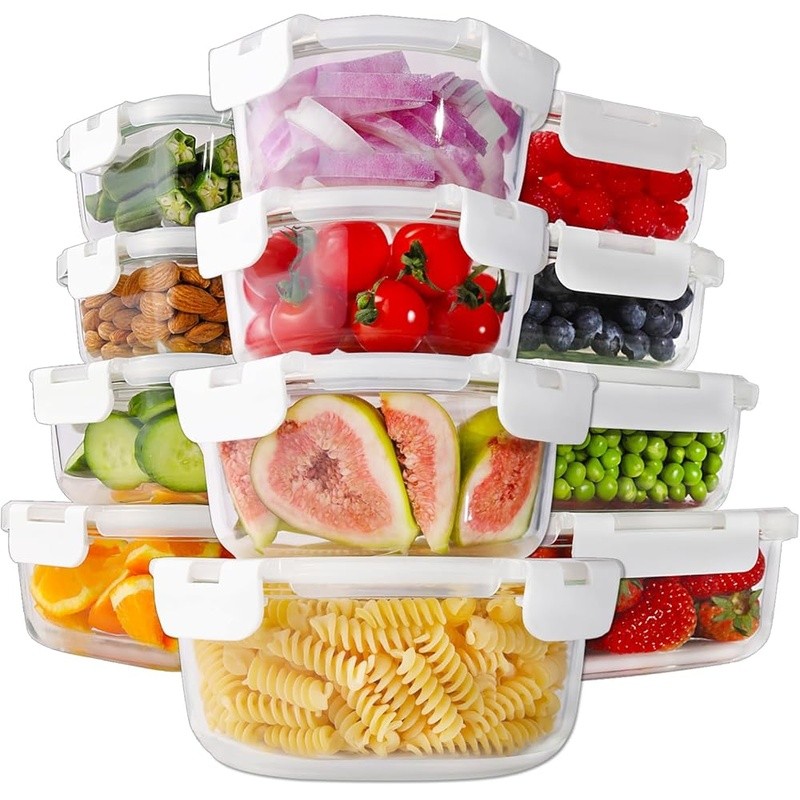 24PCS Leak Proof Glass Storage Containers Microwave Oven Safe BPA Free New