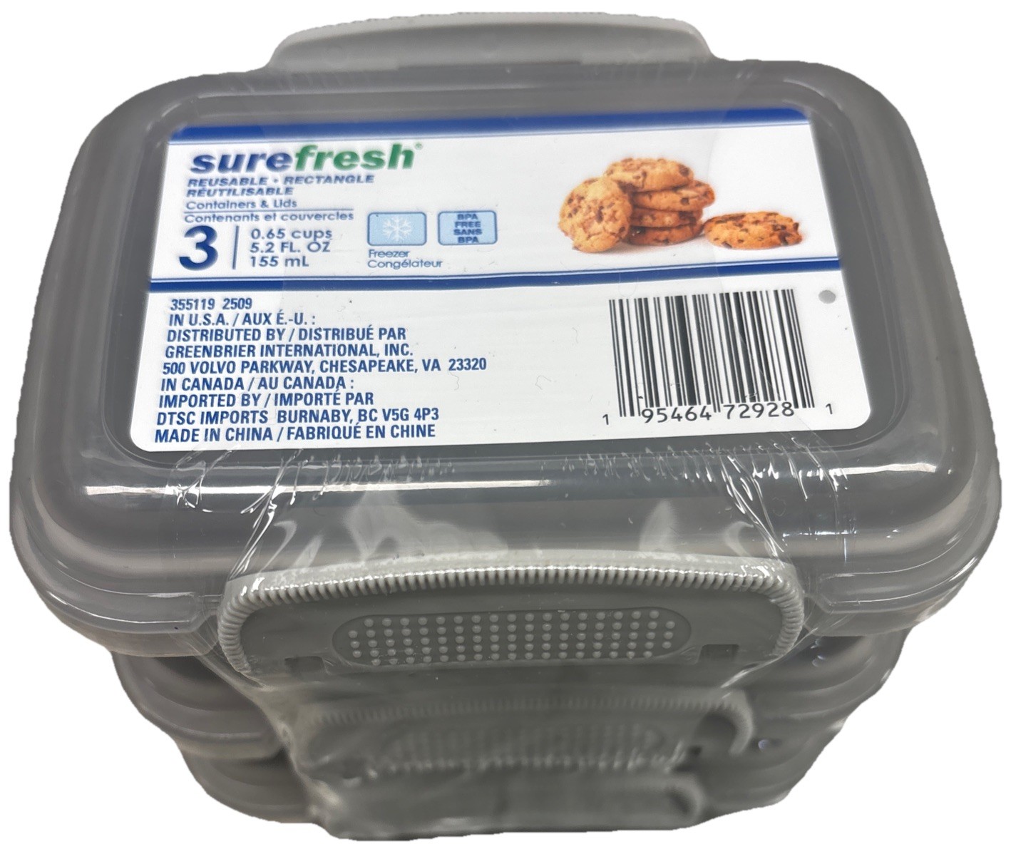 3 Pack Rectangular Containers Food Storage Container W Lid—NEW—SHIPS IN 24 HOURS