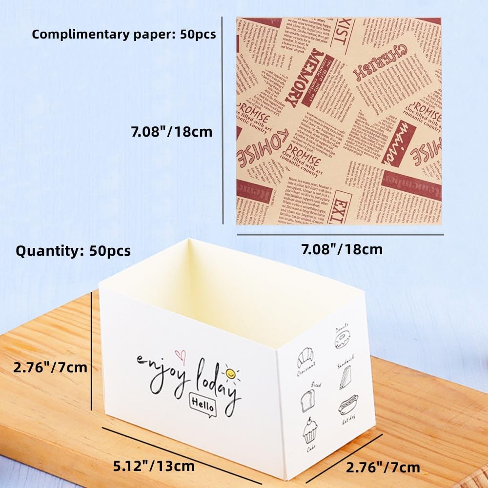 50 Pack Paper Take Out Containers, Mini Burger Sandwich Boxes, 50 Oil Sheets