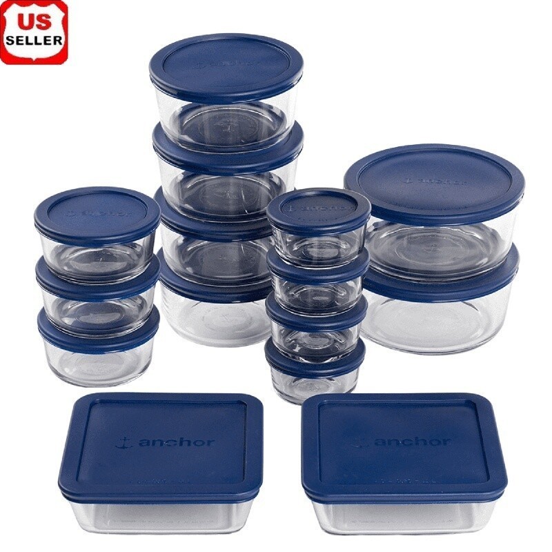 Glass Food Storage Containers Set W/ Lids 30 Piece Microwave Dishwasher Safe New