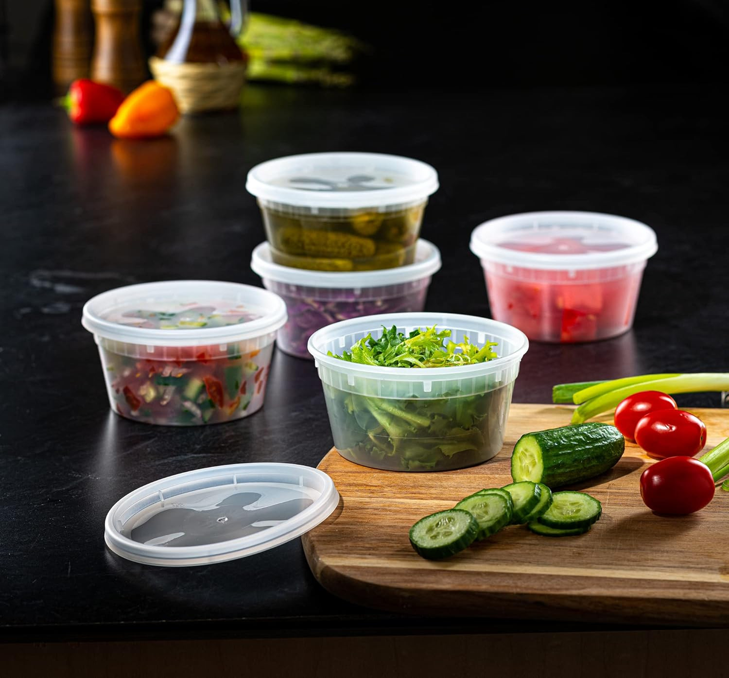 [12 Oz. – 48 Count Plastic Food Storage Deli Containers with Lids – Perfect for