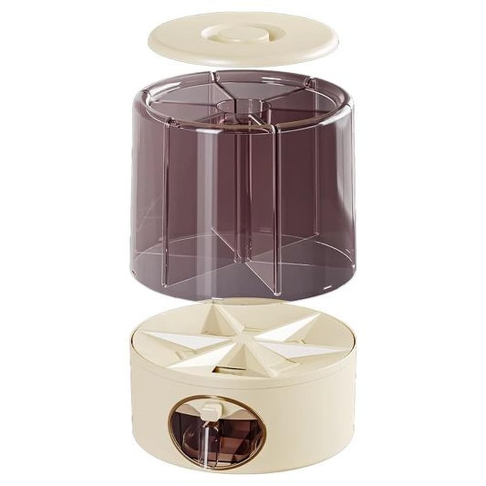 Premium 6-Grid Rotating Food Dispenser with Sealed Lid – 360° Rotation Grain …