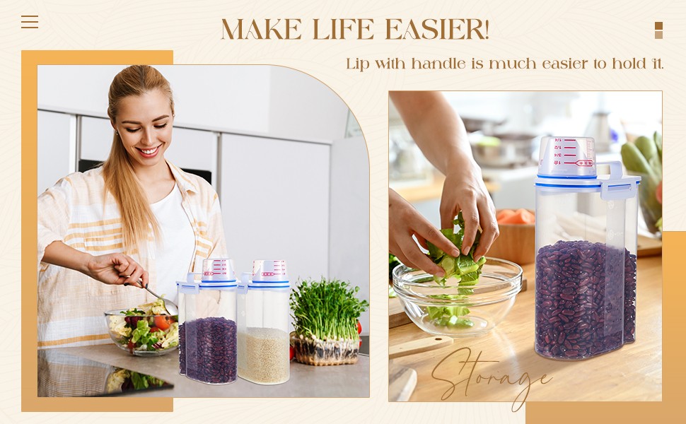 6 Pcs Rice Airtight Storage Container 3 to 5Lbs with Pour Spout,Measuring Cup