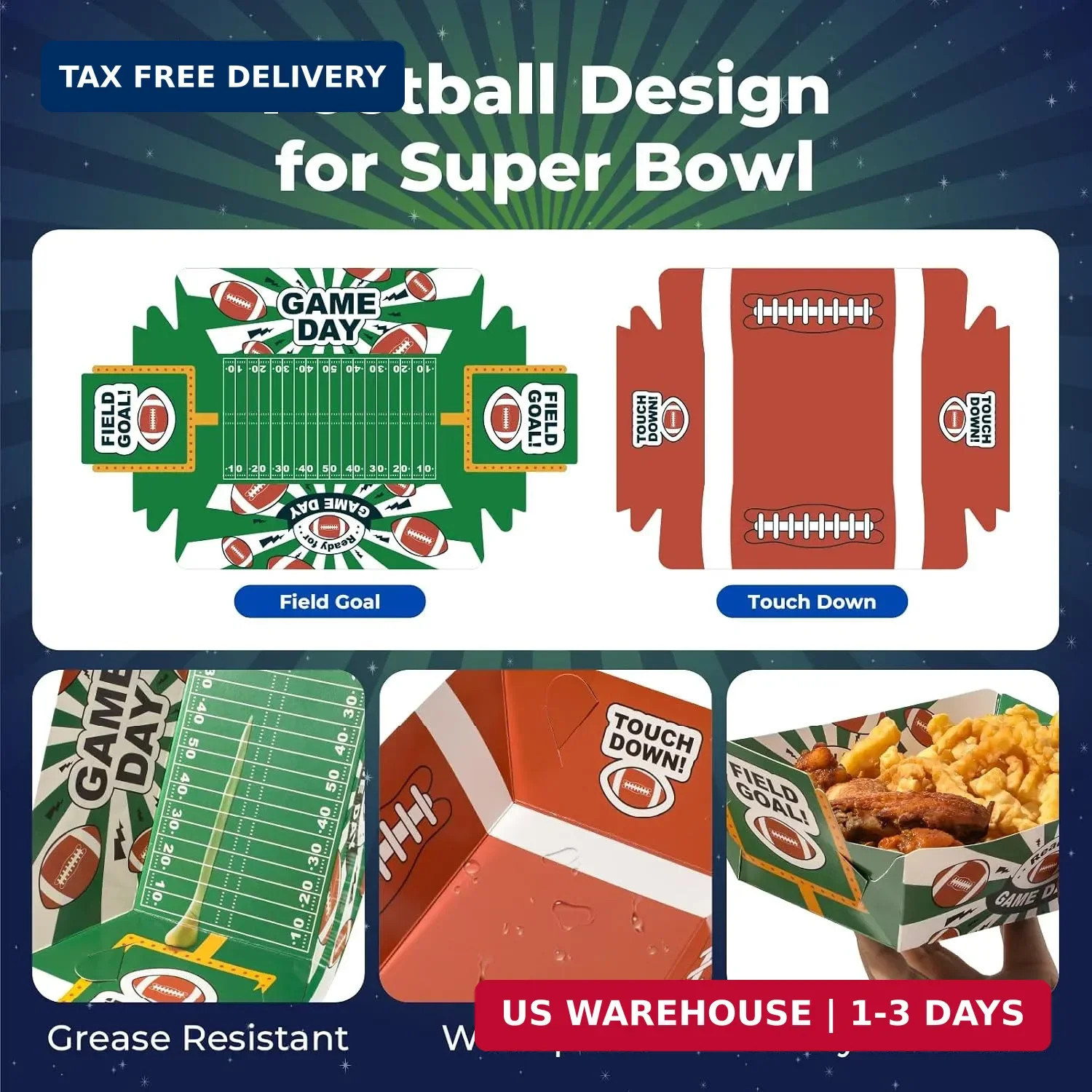 Fit Meal Prep 50 Pack Football Party Supplies Paper Food Tray 5 lb Disposable Na