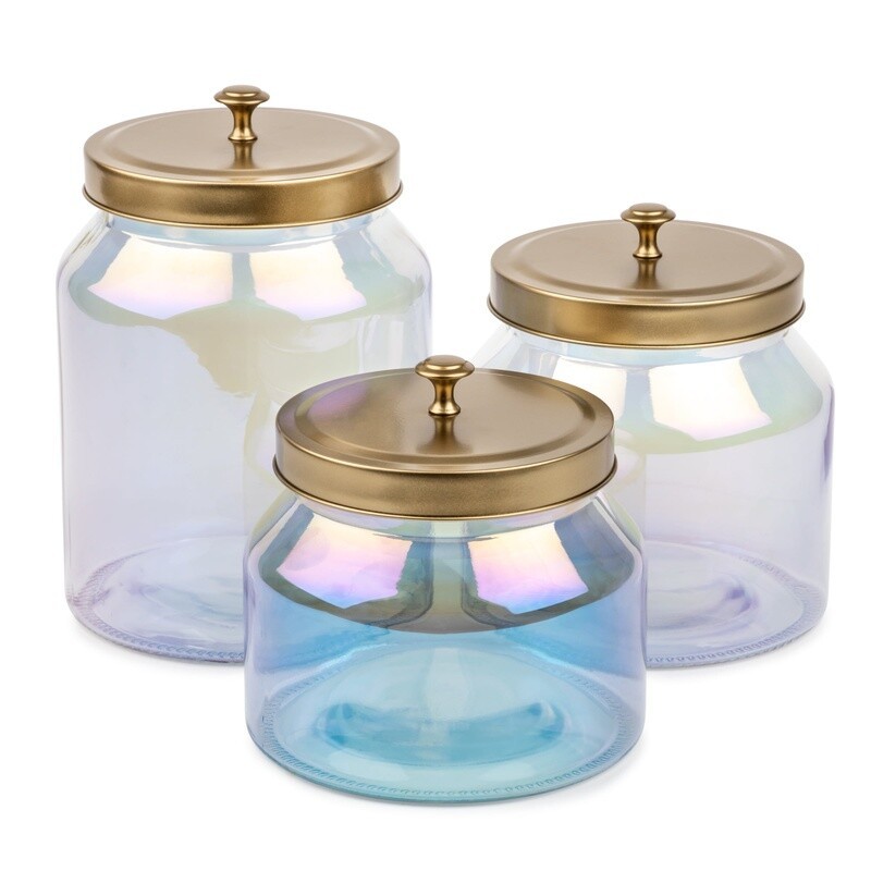 Rainbow Glass Food Storage Jars 3 Piece Set Airtight Kitchen Containers New