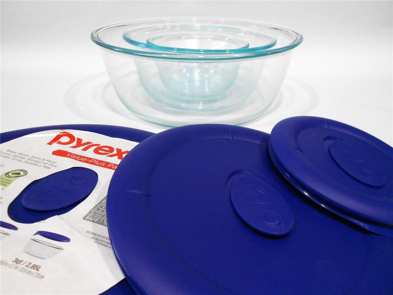 6-pc PYREX PRO 3-Qt, 5-Cup, 1.67-Cup Storage Bowls & Vent Covers BRIGHT BLUE