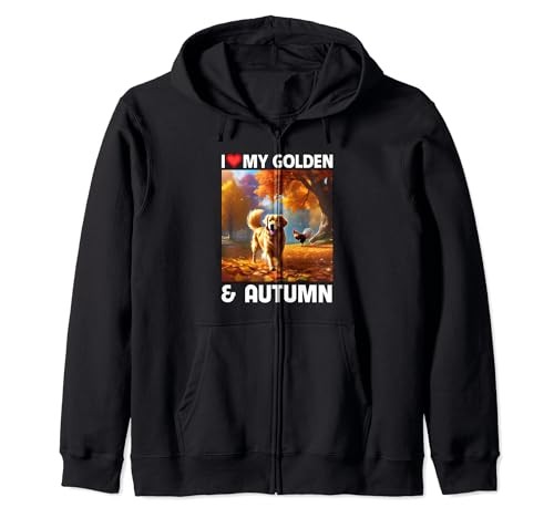 Golden Retriever and Autumn Leaves Pumpkin Lover Zip Hoodiefrom JP