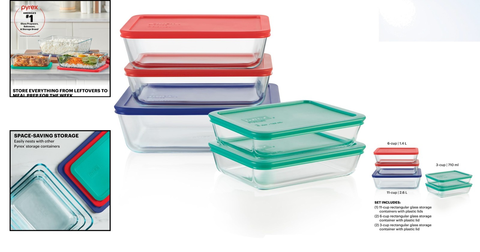 Durable 5-Pack Glass Storage Set with Leak-Resistant Lids, Perfect for Meal Prep