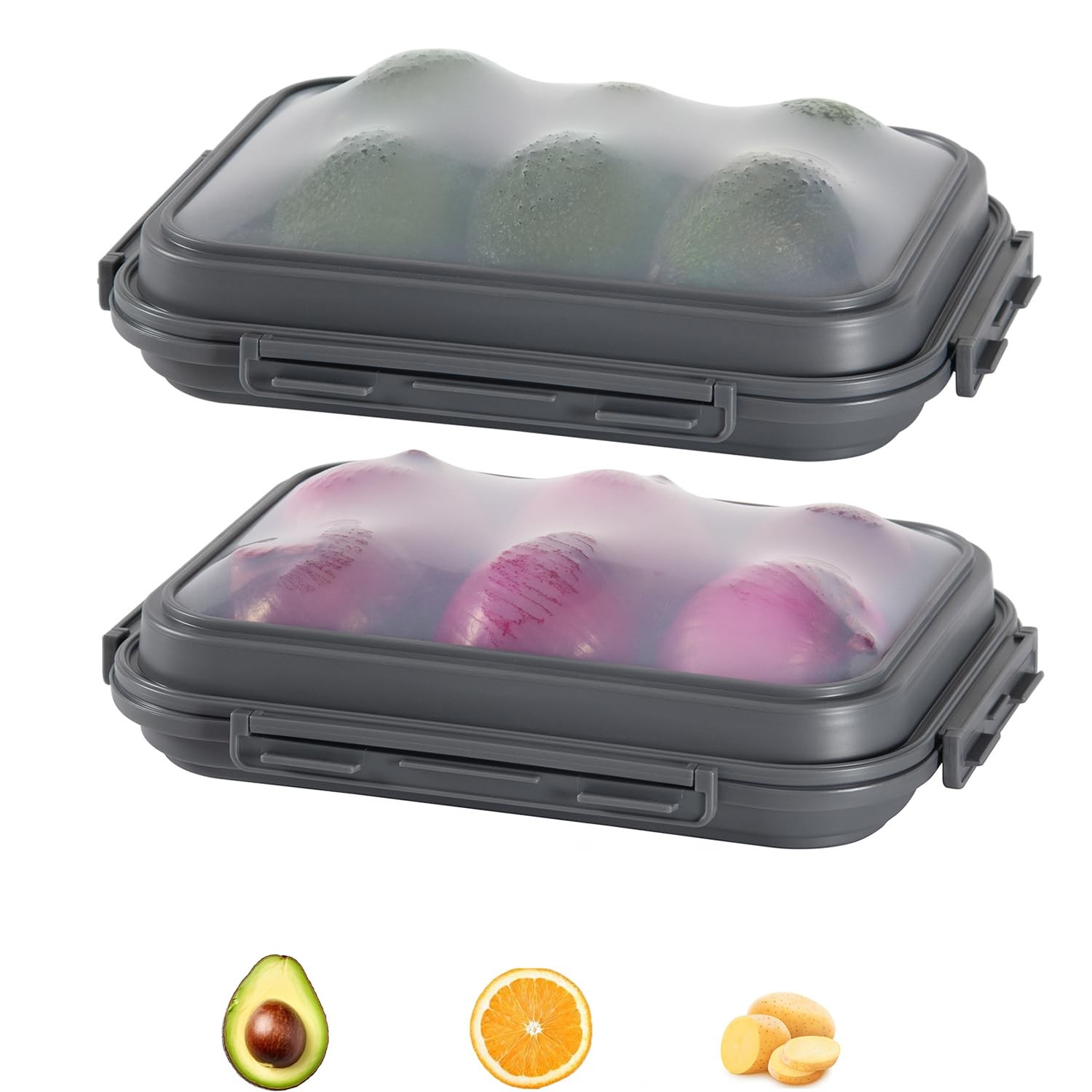 2 Pack Silicone Food Fresh-Keeping Storage Containers with Lid, Dual-Shape De…
