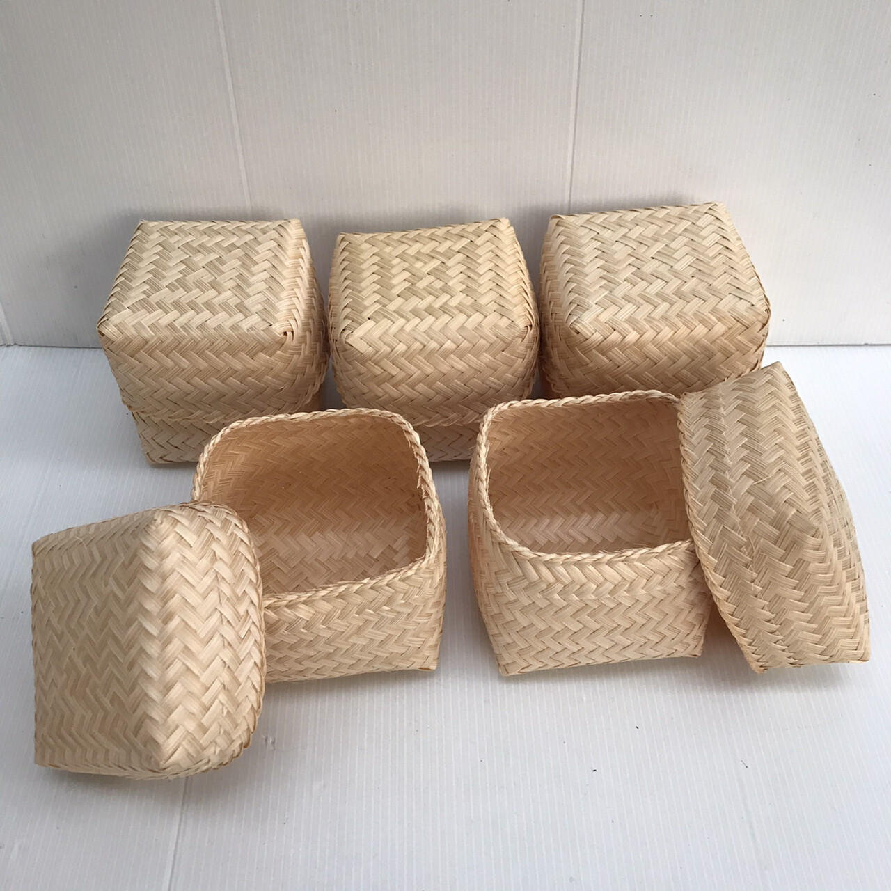 Vintage Thai Handicraft Kratip Sticky Rice Small Bamboo Serving Basket Size3″X3″