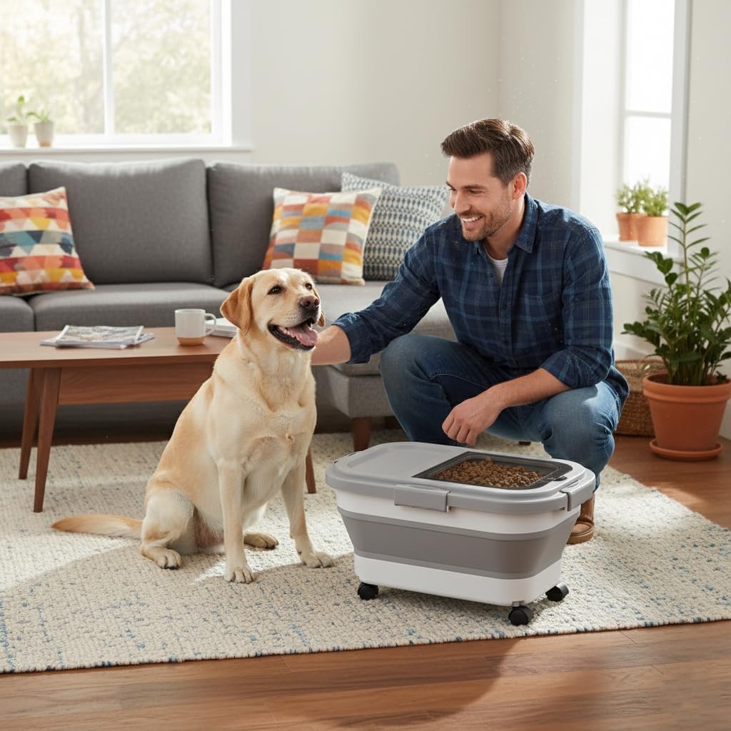 Airtight Pet Food Container | Dog & Cat Food Storage Bin | Treat Box with Scoop
