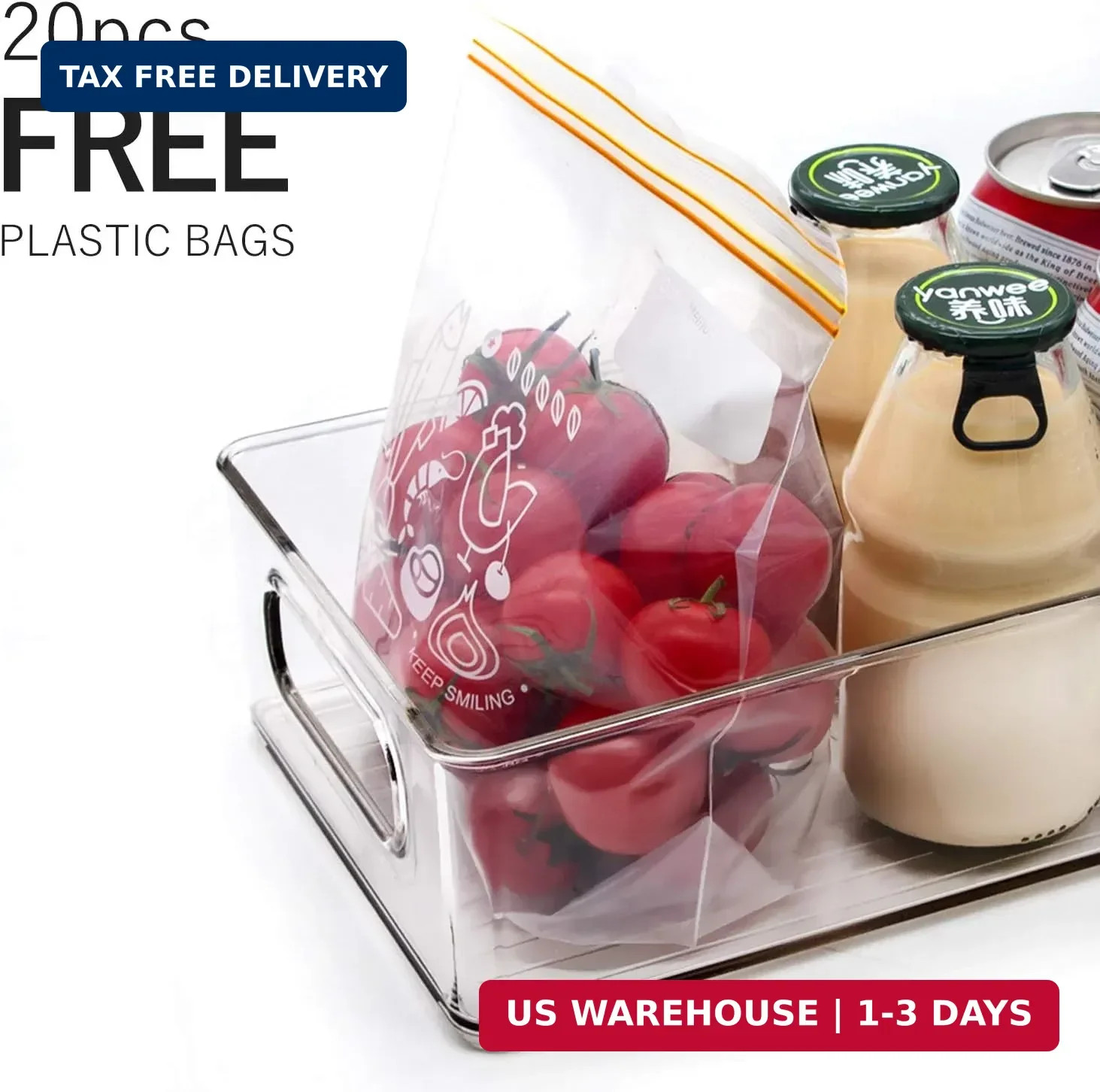 Stackable Refrigerator Organizer Bins, 6 Pack Clear Kitchen Organizer Container
