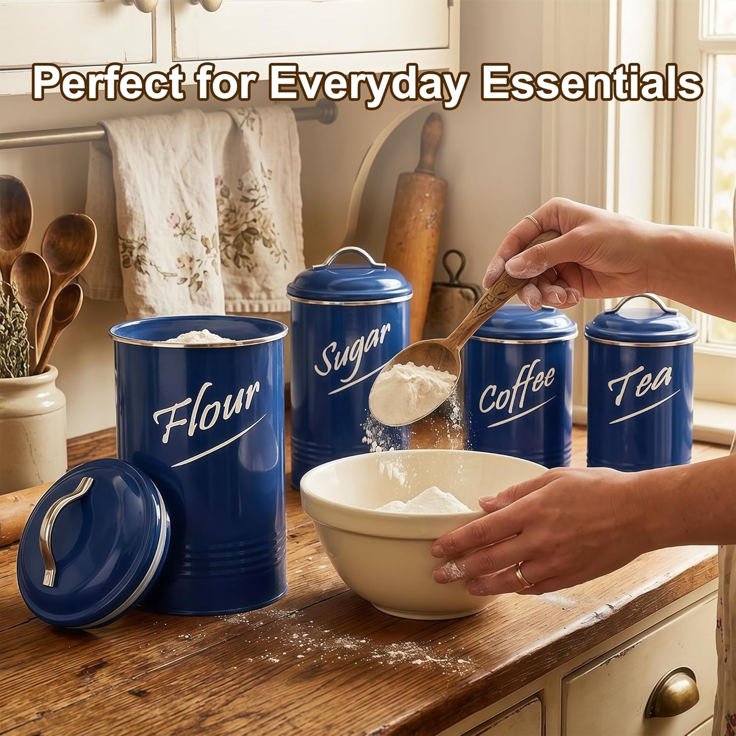 Kitchen Canister Set of 4, Airtight Stainless Steel Food Storage Containers with