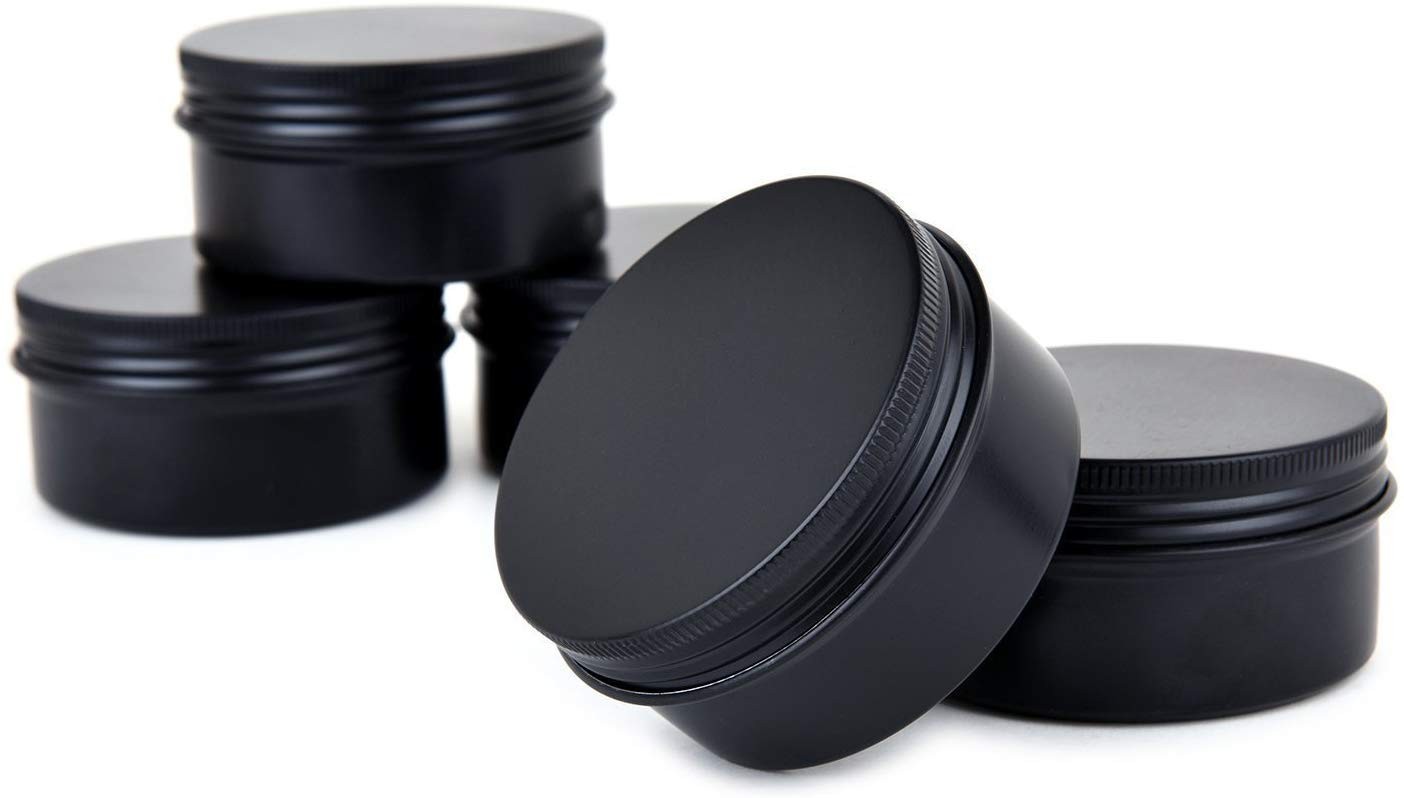 12 PCS 6 Oz Black Round Aluminum Tin Cans Screw Top Metal Cosmetic Container