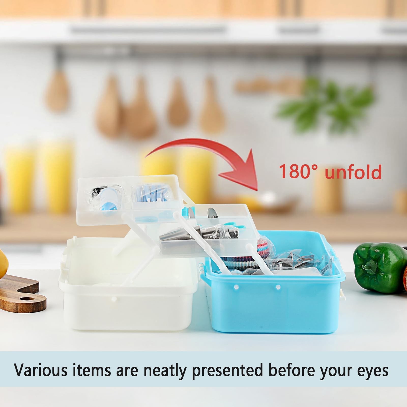 Blue 3Tier Plastic Cake Decorating Tool Storage Case Box 12.8×6.7×5.6 Inch