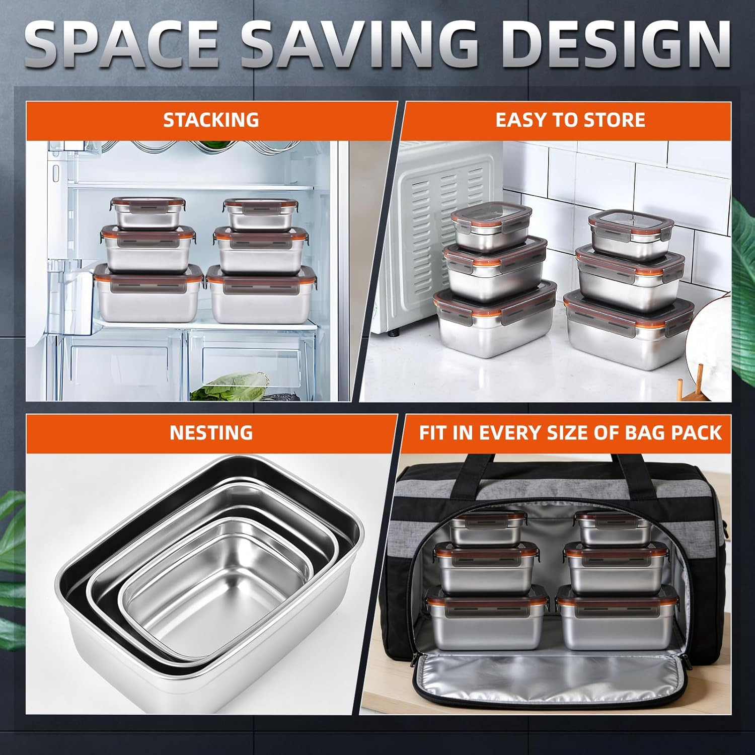 Stainless Steel Airtight Food Storage & Bento Lunch Box Set of 6 – Leakproof Sea