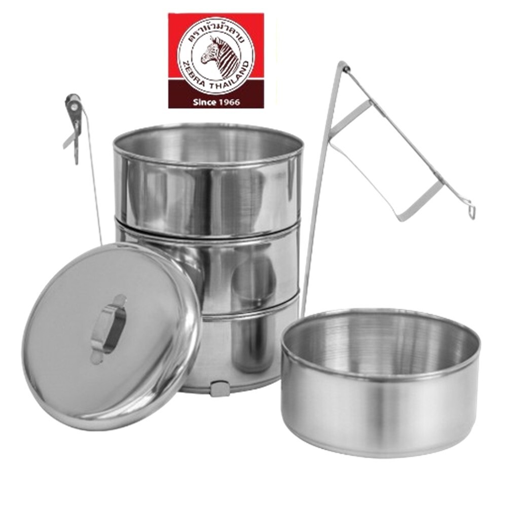 Large Pinto 18 cm 4Tiers Thai Zebra Brand Food Carrier Stainless Steel Classic K