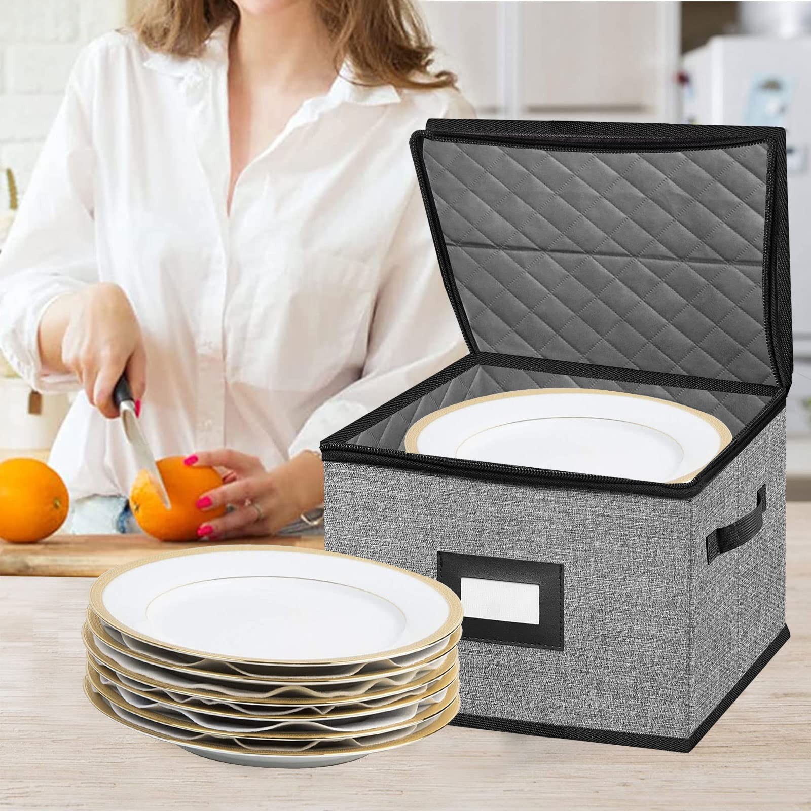 ouruer China Storage Containers-Quilted Dish Containers Dark Grey