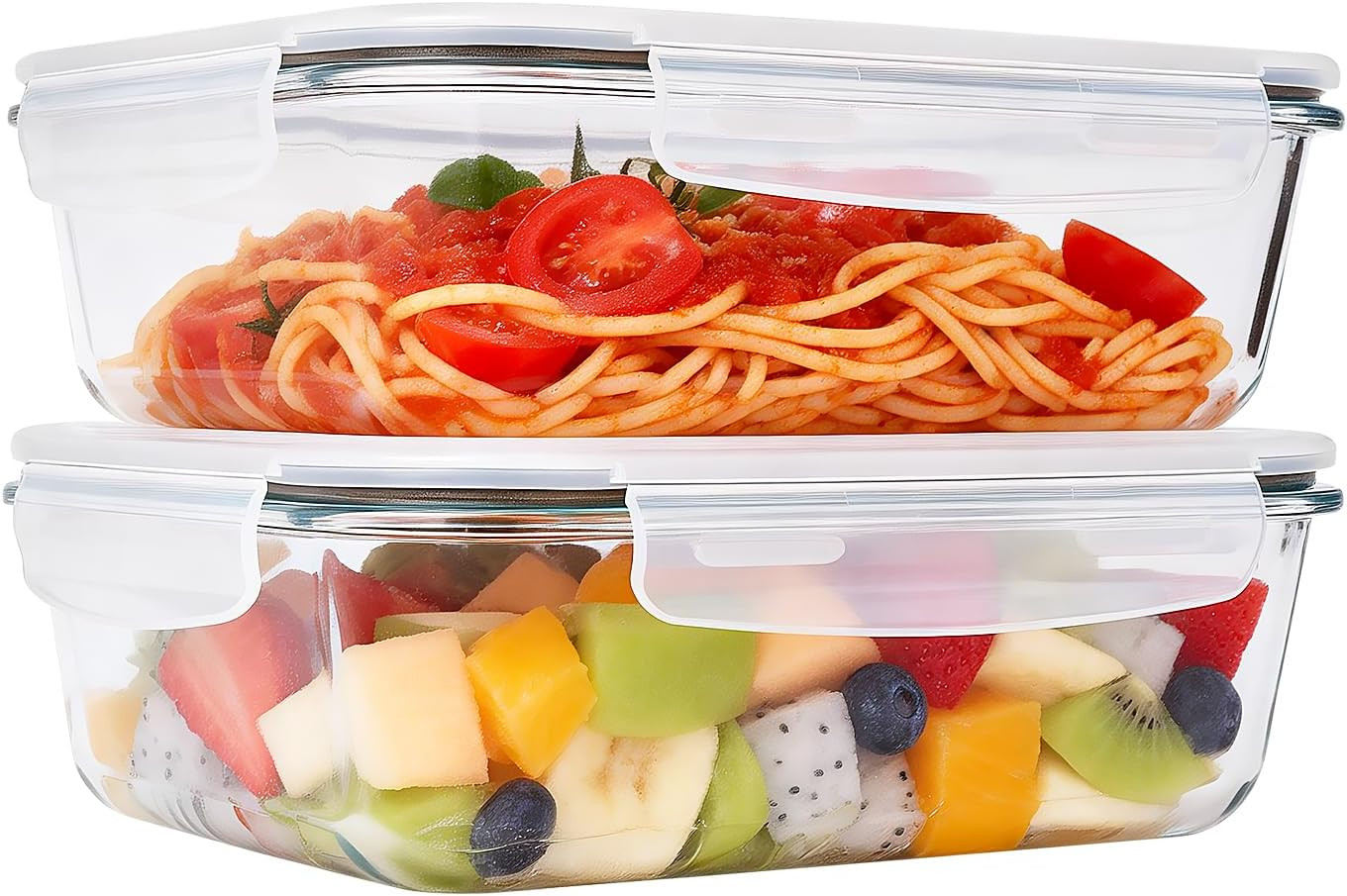 2 Pack 78 Oz / 9.8 Cups Large Glass Food Storage Containers with Lids, Borosilic
