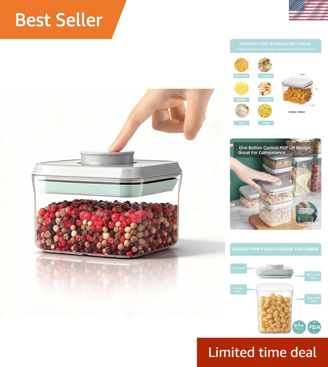 520ml Airtight Kitchen Storage Container – One-Press Design, BPA-Free, Durable