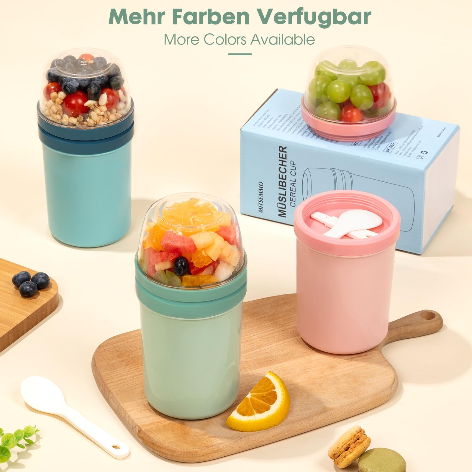 Snack Cup Container with Lid,Yogurt Parfait Snackle Cups and Spoons,600ml+270…