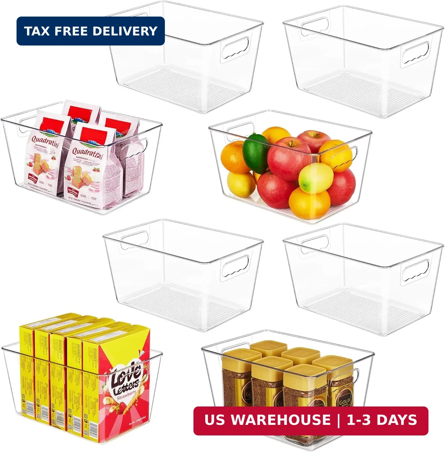YIHONG 8 Pack Clear Pantry Organizer Bins,Plastic Storage Containers with Handle