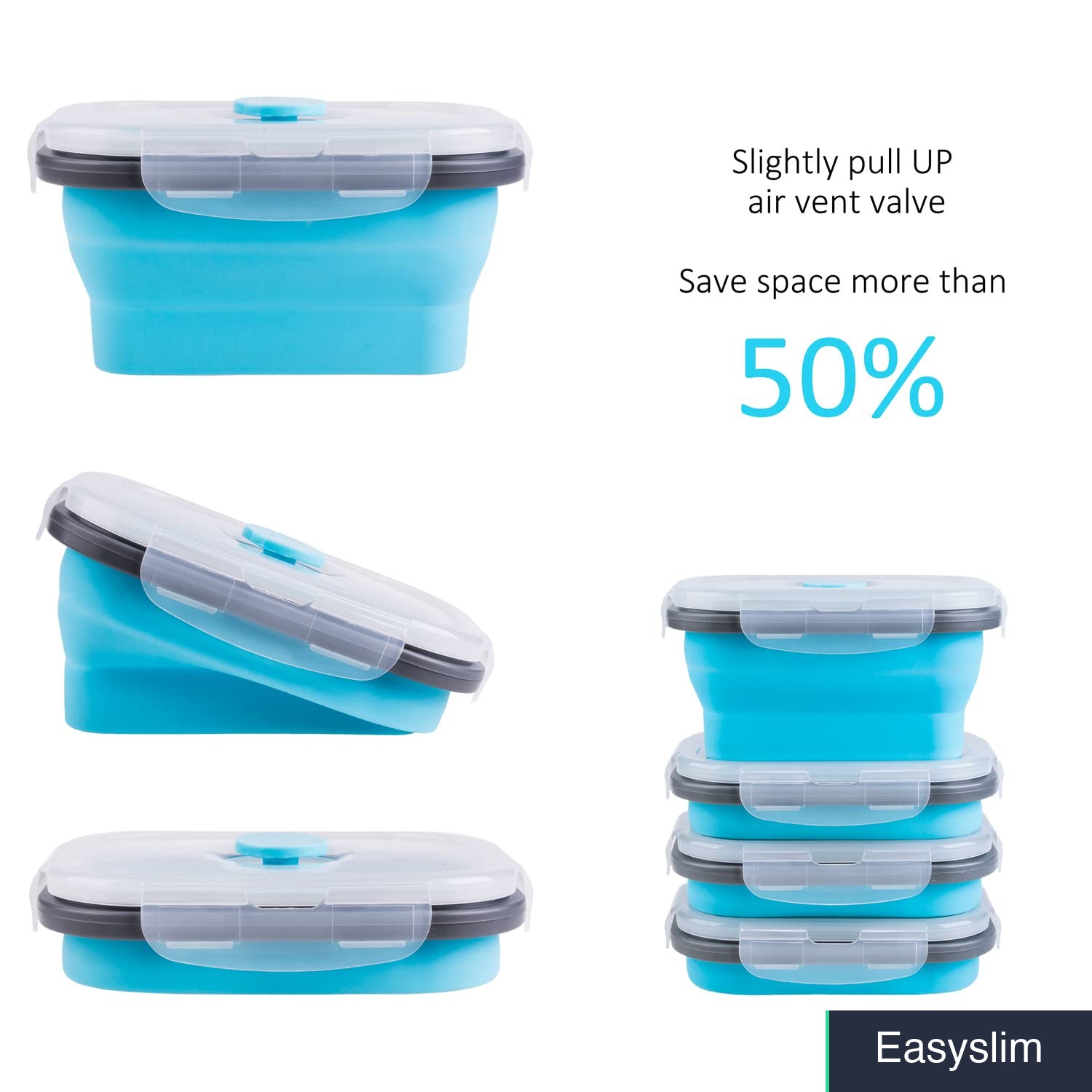 Collapsible Food Storage Containers 4 Pack 11.8 oz Silicone Blue