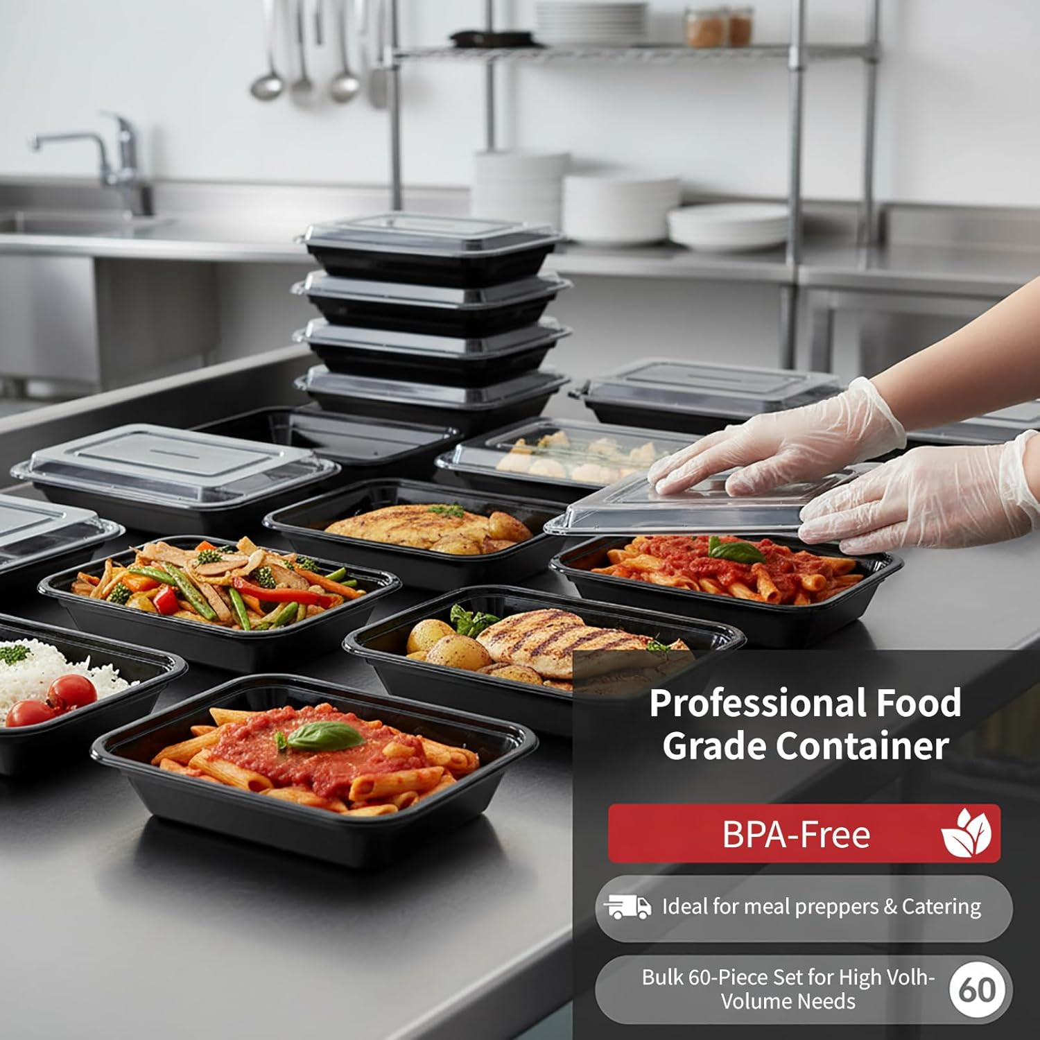 60 Pack 38 Oz Meal Prep Containers Reusable, Plastic Food Storage Container with