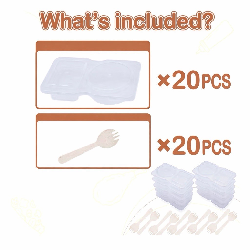 40 Pc Snack Containers w Lids & Spoons 2 Compartment BPA Free Leakproof