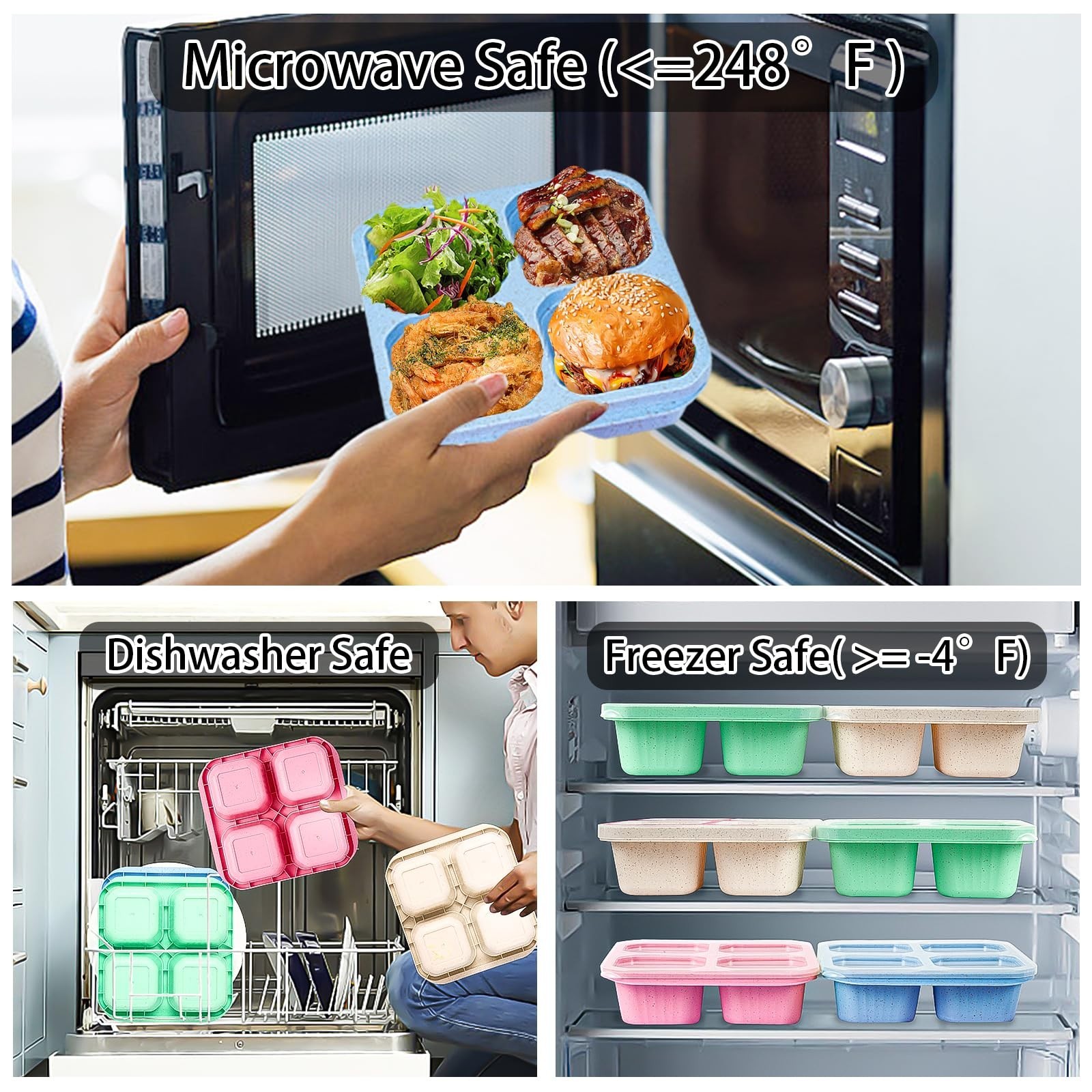 20Pcs Reusable Snack Containers Set, 4-Compartment Bento Boxes with Lids & Utens