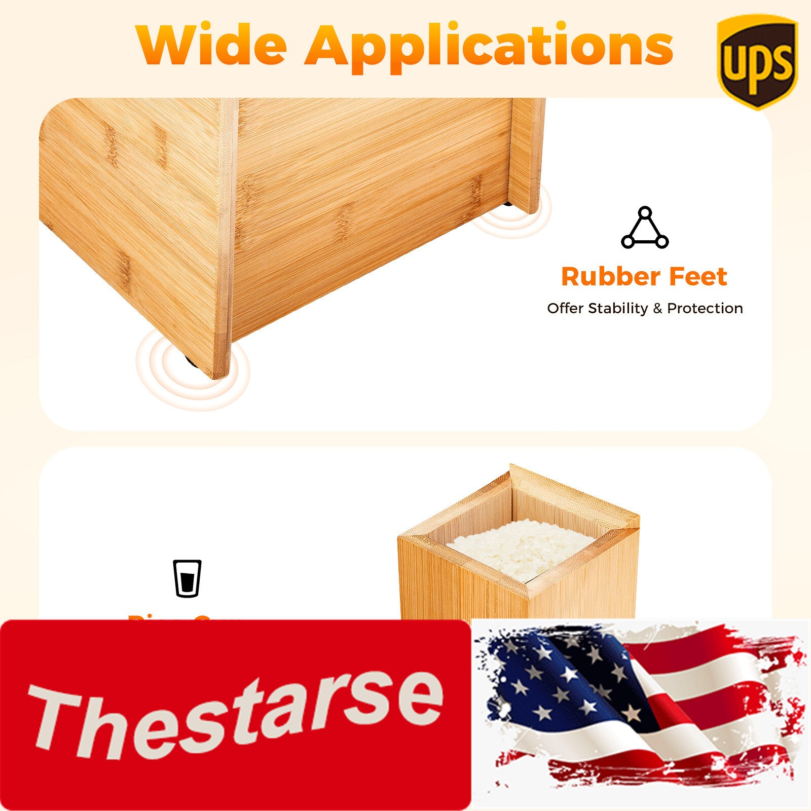 Modern Rectangular Wood Color Bamboo Rice Storage Container + Lid 26.5*35*25cm