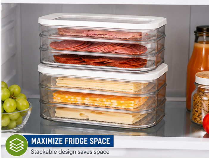 Stackable Bacon & Deli Meat Storage Container Fridge Organizer Lunch Meat Keeper