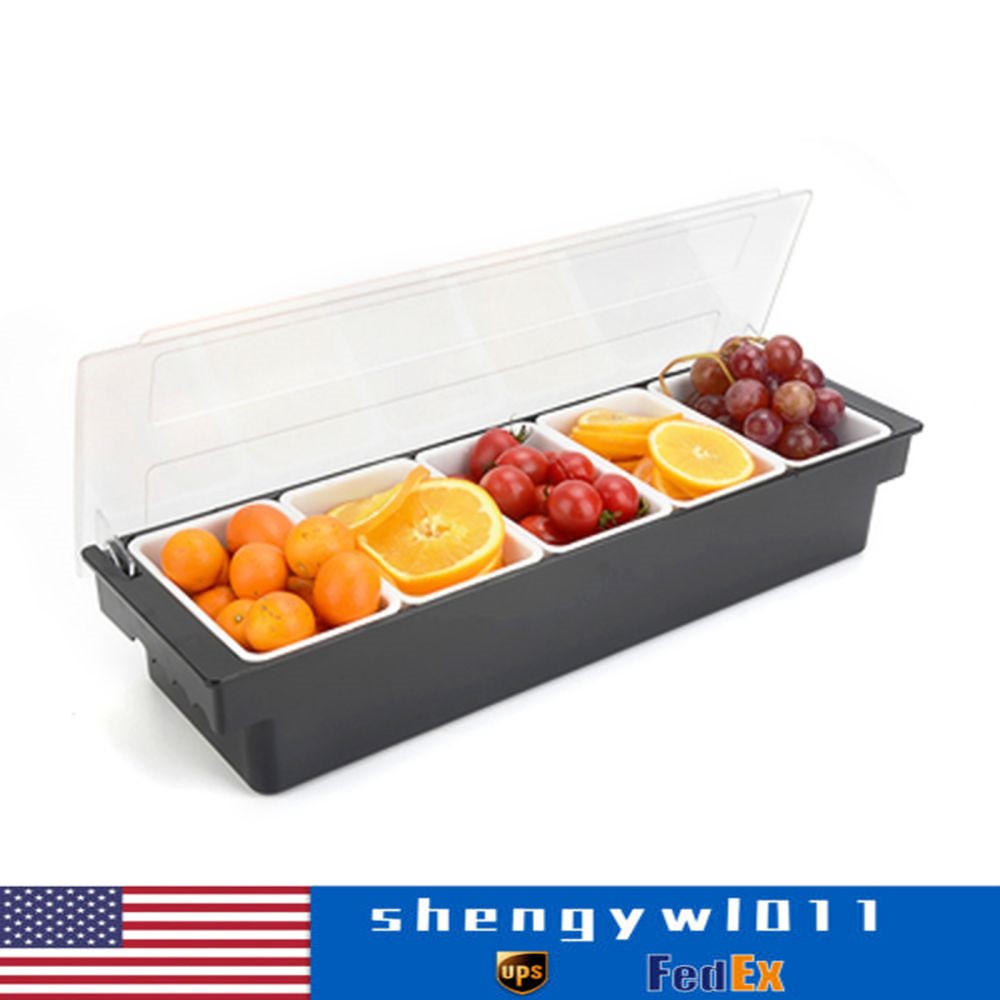 Ice Chilled 4/5 Compartment Condiment Server Caddy Serving Tray Container Bar US