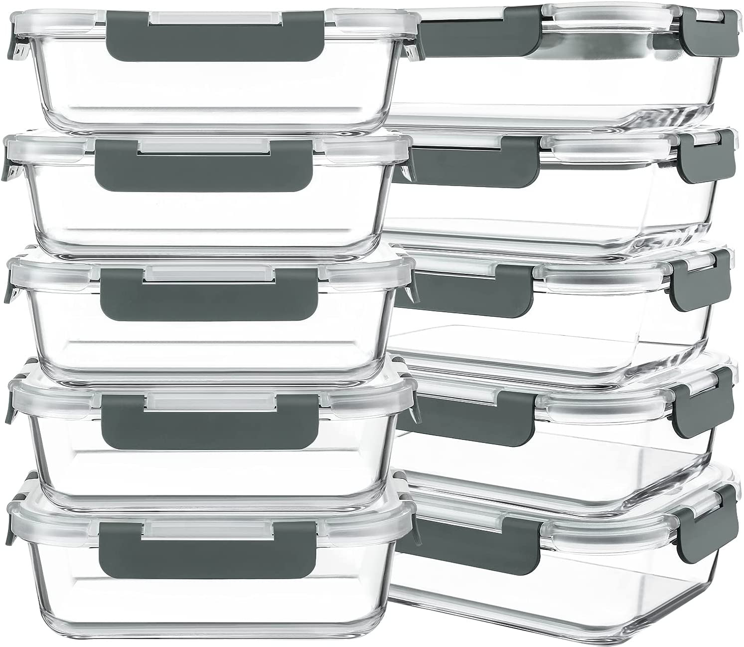 KOMUEE 10 Packs 30 oz Glass Meal Prep Containers,Glass Food Storage Containers w