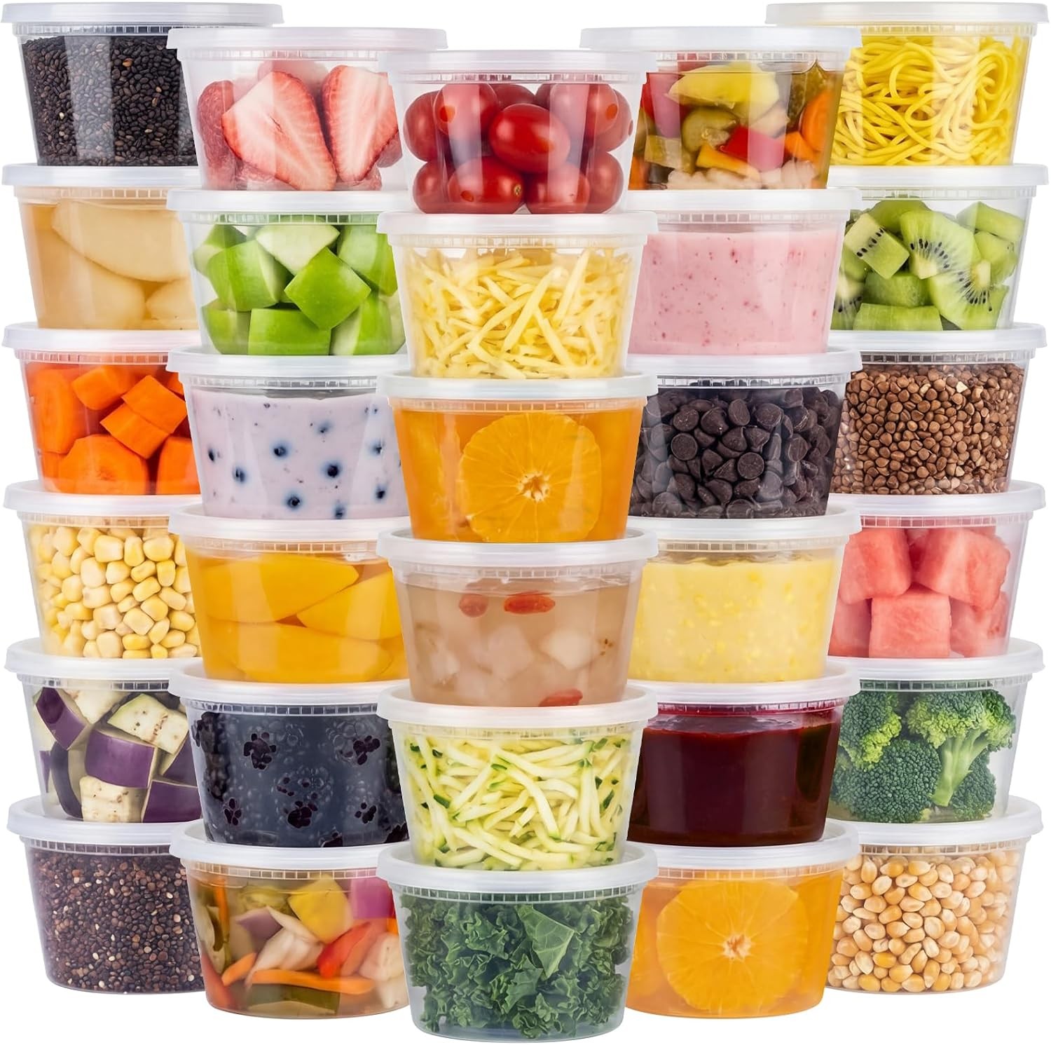 96 Pack 192-Piece Deli Containers W/ Lids 32/16/12/8 oz X 24 Set Each Leak-Proof